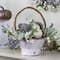 13" Green & Gold Artificial Pumpkin & Leaf Basket Arrangement
